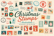 Christmas Stamps Illustrations, a Seasonal Illustration by Anna Studio (Thumbnail 1 of 12)