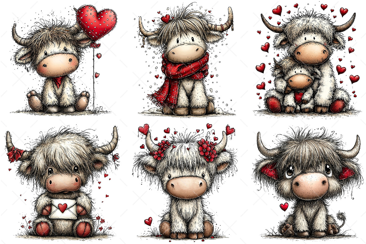 Highland Cow Valentine Clipart Png, an Illustration by Craft Nest (Photo 4 of 11)
