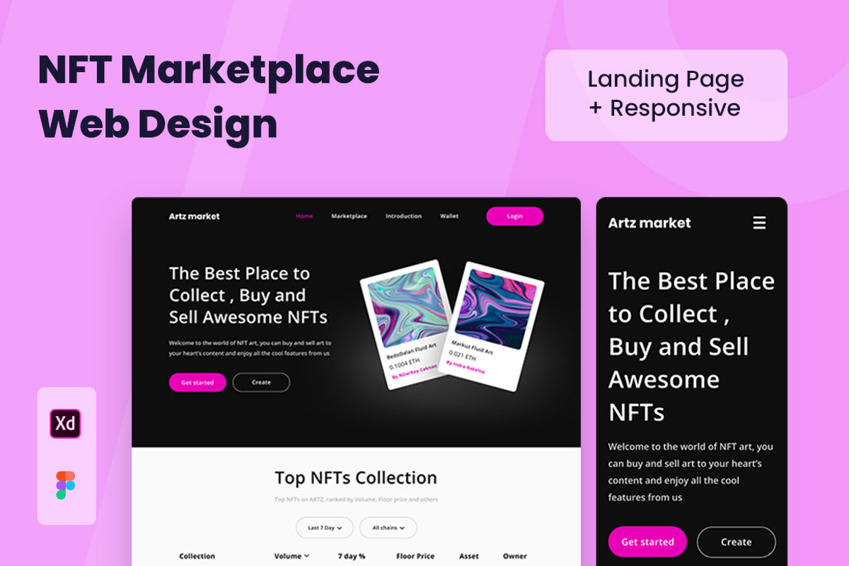 NFT Marketplace Web Design, a Wireframe Template by INSPR STD (Photo 1 of 6)