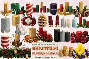 Christmas Glitter Candle Clipart Bun, an Illustration by SVGArt