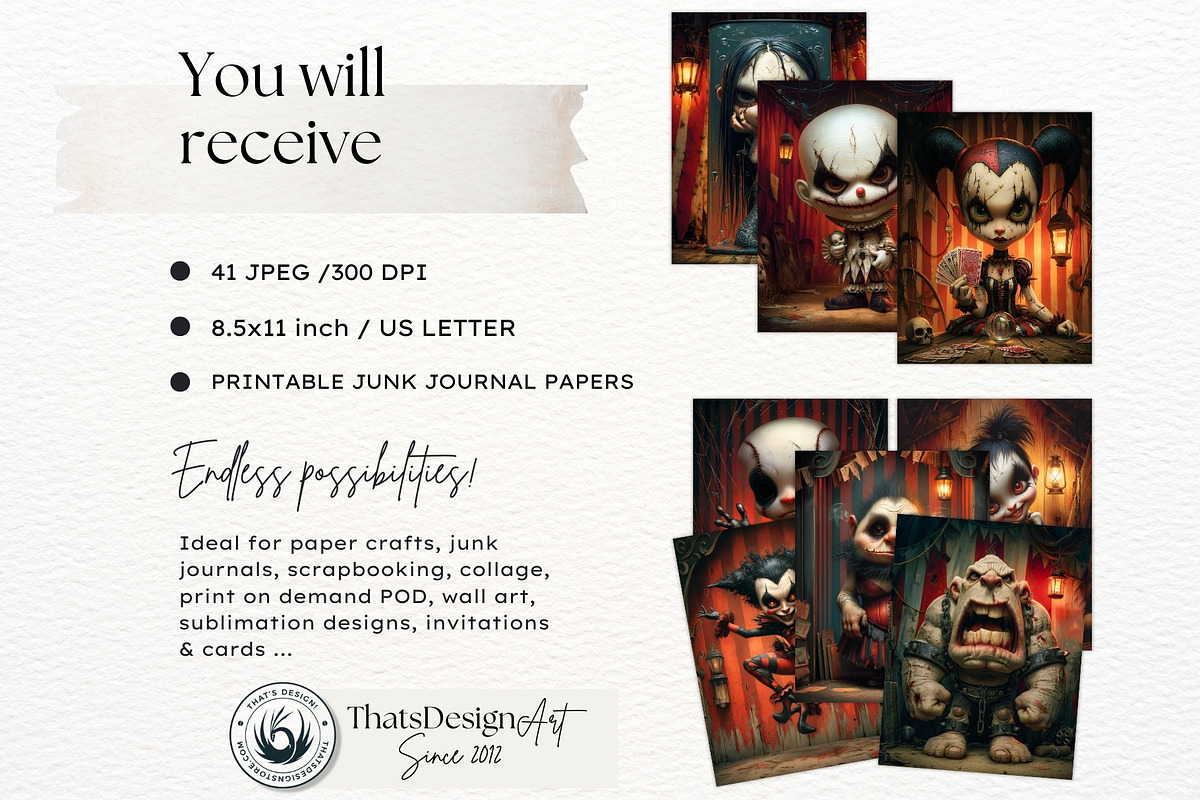 Haunted Circus Digital Papers, a Person Illustration by ThatsDesignArt (Photo 2 of 10)