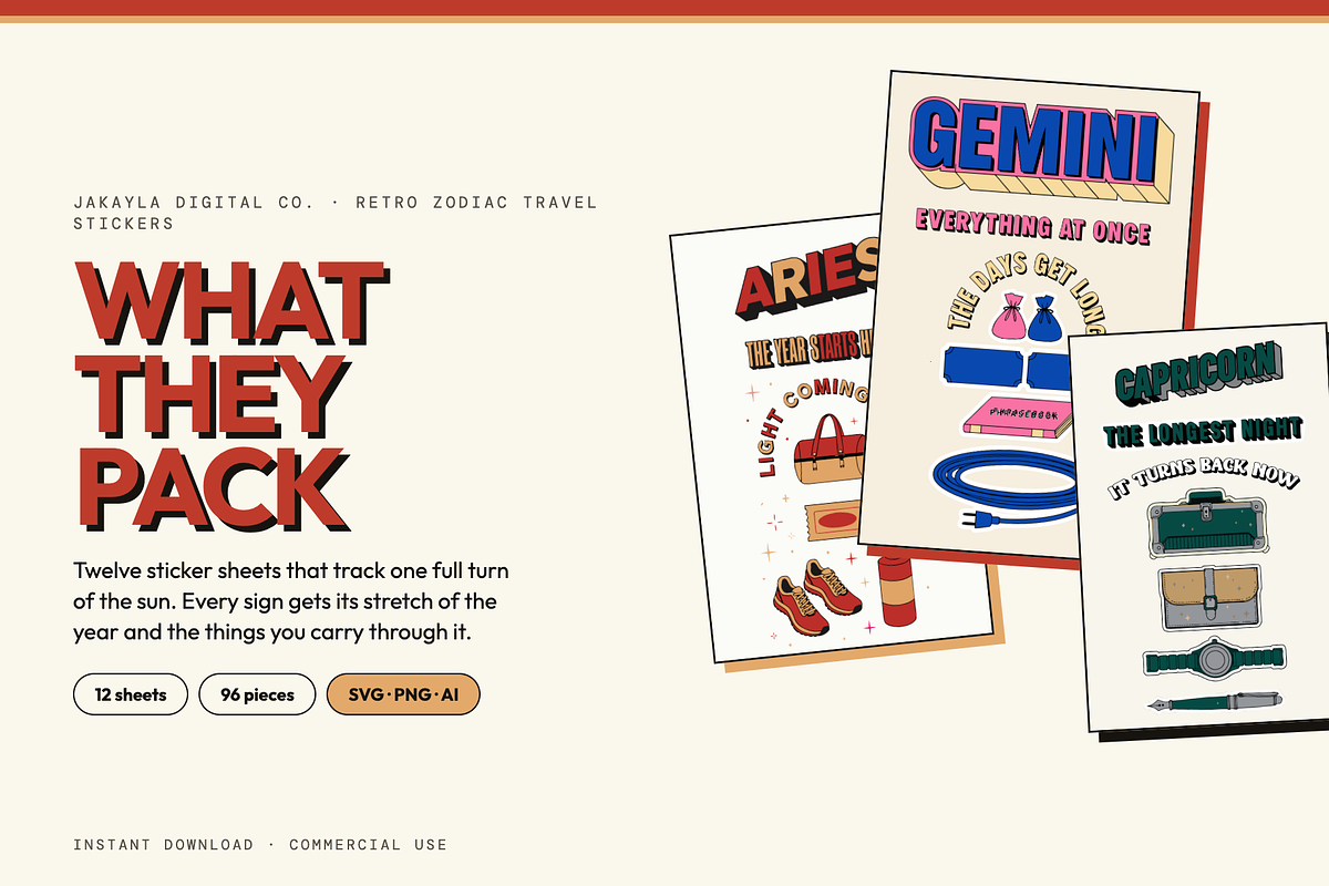 96 Retro Zodiac Travel Graphics, an Object Graphic by Jakayla Digital Co (Photo 1 of 11)