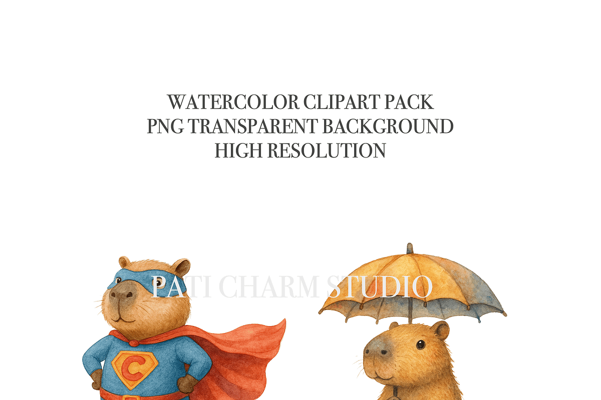 26 Capybara Clipart PNG, an Animal Illustration by Pati Charm Studio (Photo 4 of 8)