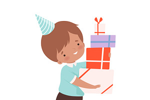 Little Boy Wearing Birthday Hat, a Person Illustration by TopVectors