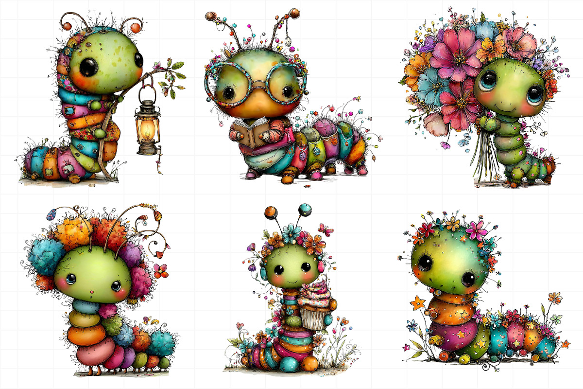Cute Whimsical Caterpillar PNG Clipa, an Illustration by Daily.Designs (Photo 6 of 8)