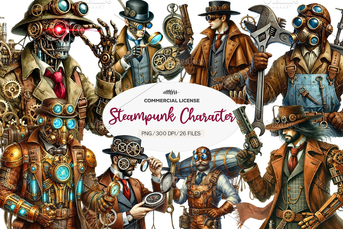 Steampunk  Character Clipart, an Illustration by CreationArt (Photo 1 of 5)