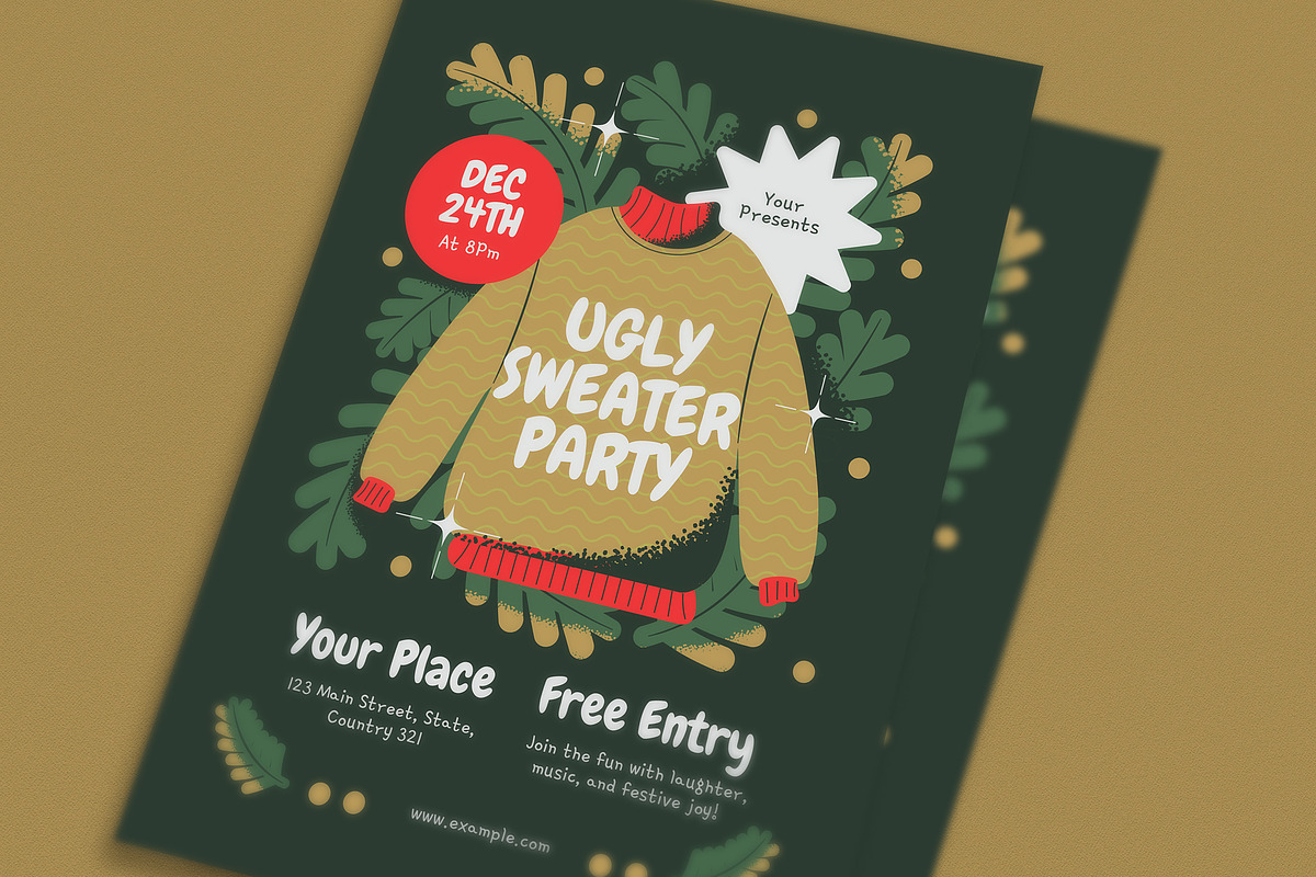 Green Ugly Sweater Party Flyer, a Flyer Template by VectorVactory (Photo 2 of 3)