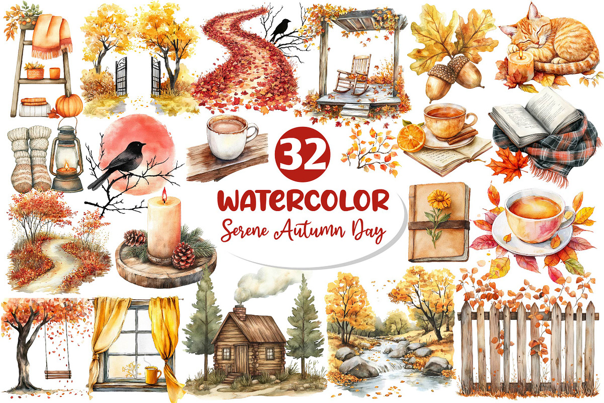Serene Autumn Day Clipart, an Illustration by Dream Creation (Photo 1 of 4)
