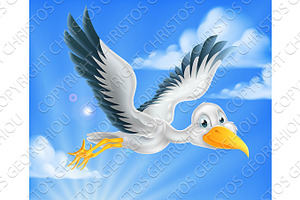 Cartoon Stork Bird Animal Character