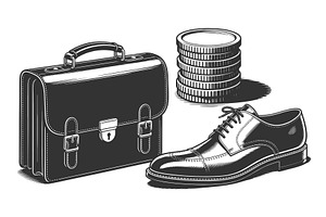 Business Briefcase Shoe and Coins, an Object Illustration by AlexArt