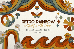 Groovy Rainbow Retro Flowers