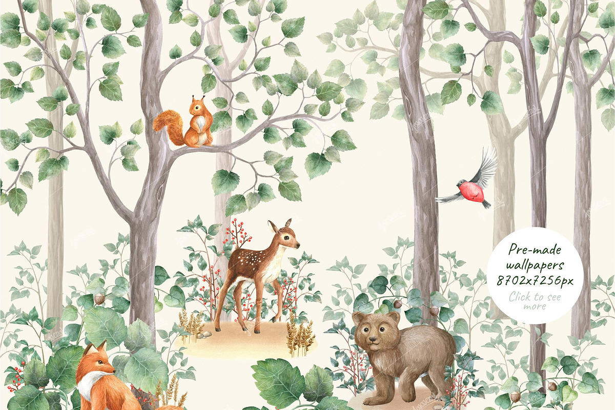 Woodland stories watercolor set, an Animal Illustration by Lososenok (Photo 8 of 12)