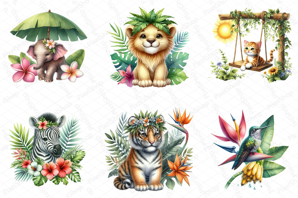 Watercolor Tropical Animals Clipart, an Illustration by DreamPrint404 (Photo 3 of 5)