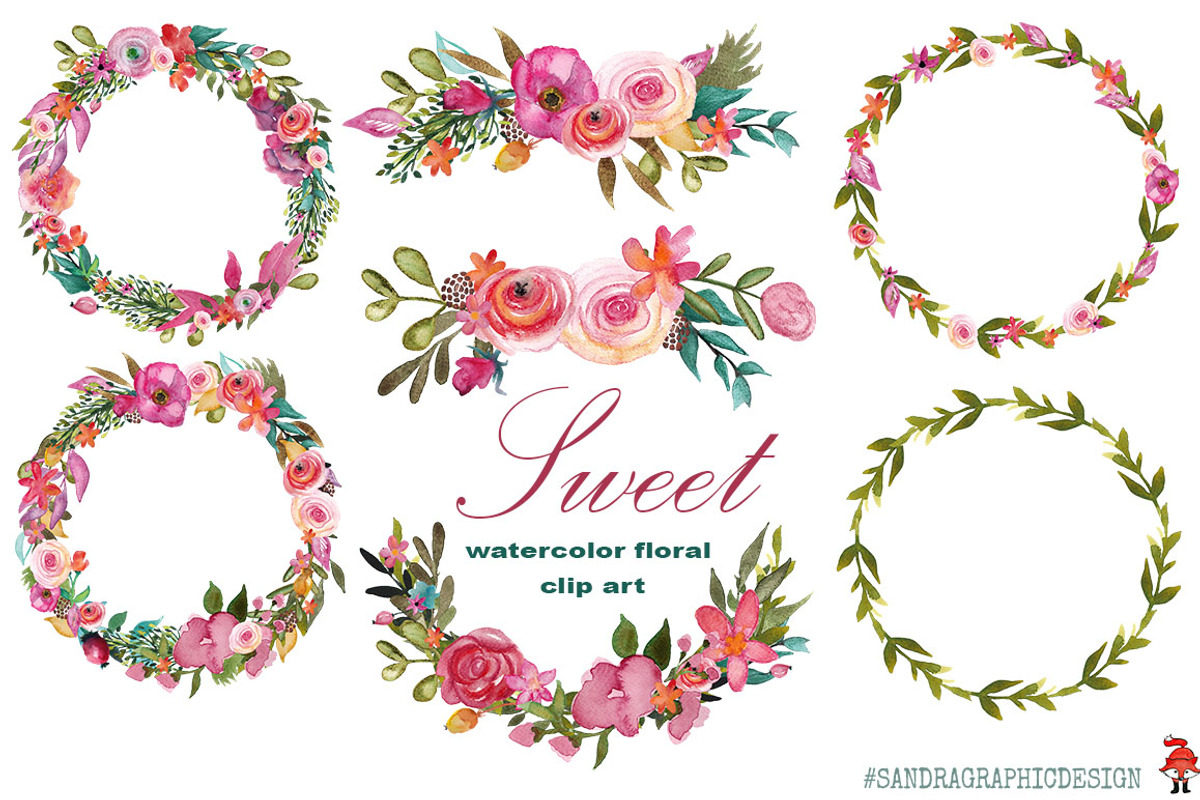 Floral watercolor clip art Sweet, an Illustration by SandraGraphicDesign (Photo 5 of 5)