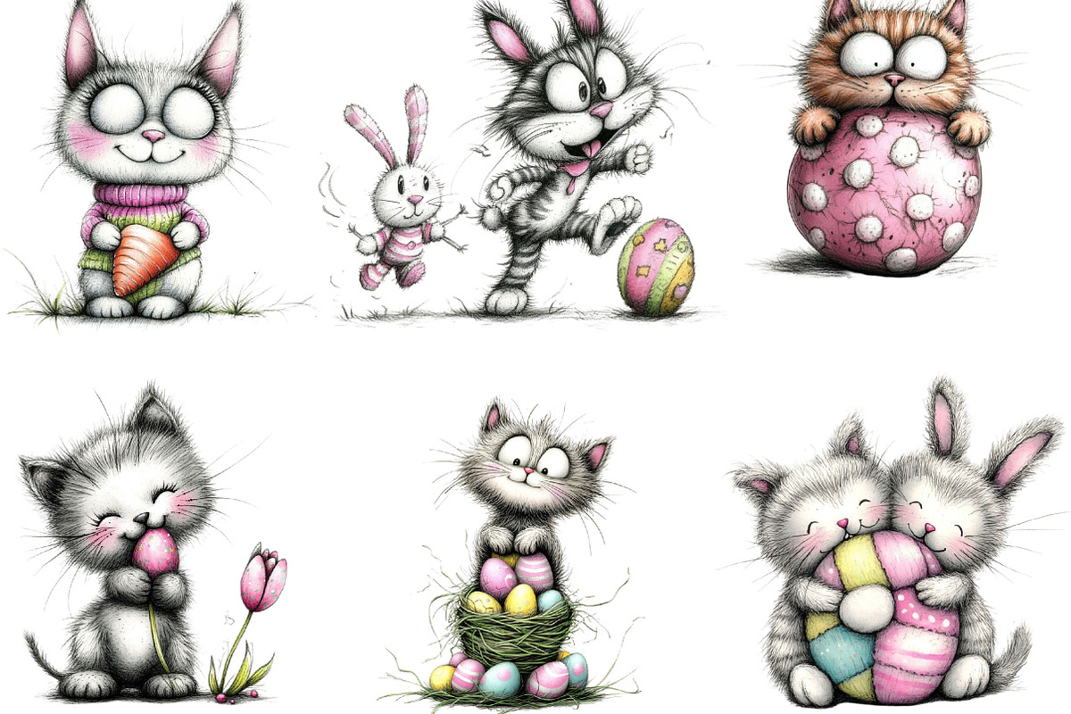 Whimsical Funny Easter Cat Clipart, an Illustration by Designking (Photo 3 of 5)