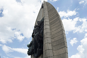 Monument and bronze statue relief on wartime memorial in Rzeszow