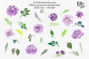 Purple Watercolor Flowers Clip Art