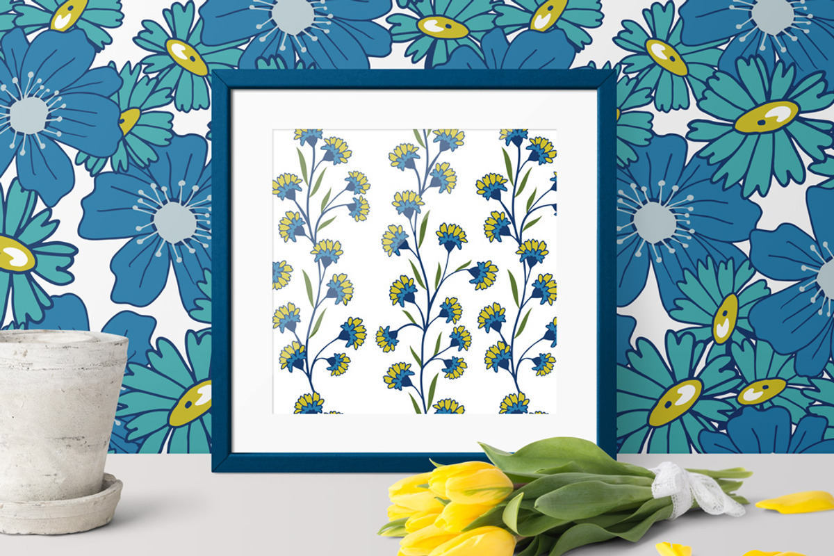 Vintage Blues Floral Patterns, a Pattern Graphic by Wild Twig Co (Photo 8 of 10)