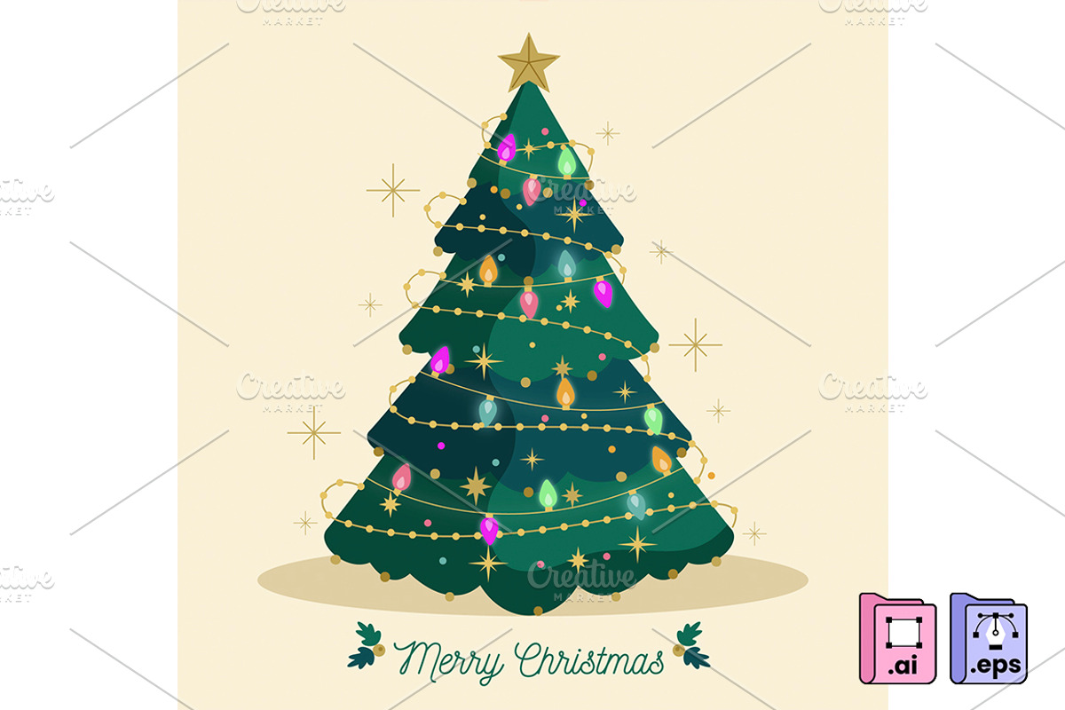 Flat Christmas Tree, a Decorative Illustration by MISS CHATZ (Photo 2 of 3)