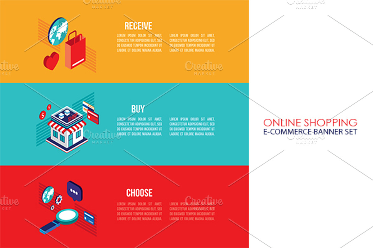 Online Shopping isometric banner set, a Technology Illustration by Anttoniu (Photo 3 of 5)