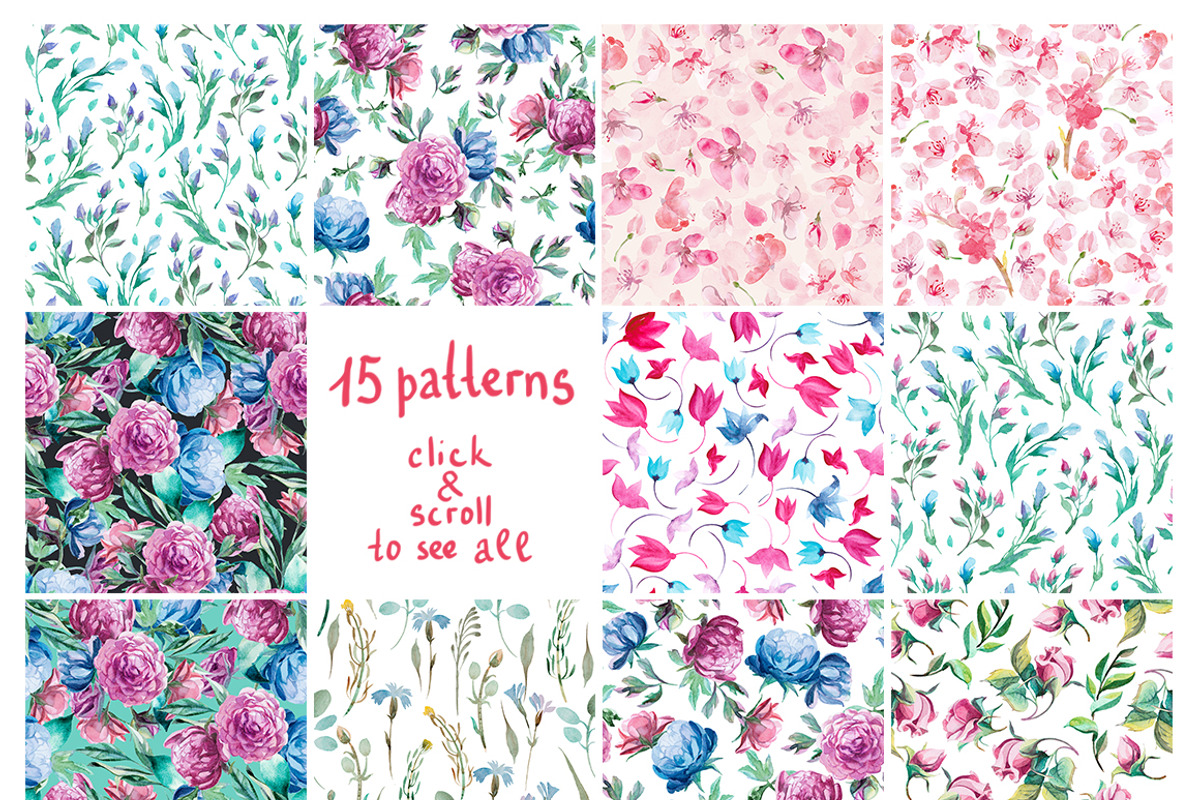 Watercolor seamless flower pattern., a Pattern Graphic by katyabuslaeva (Photo 2 of 2)