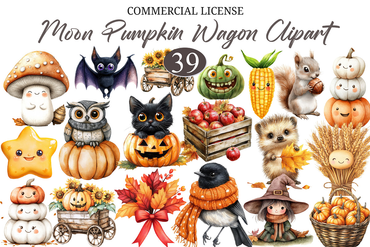 Harvest Moon Pumpkin Wagon Clipart, a Seasonal Illustration by designcity5 (Photo 1 of 5)