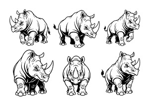 Vector of collection of 9 rhinoceros, an Animal Illustration by yod67