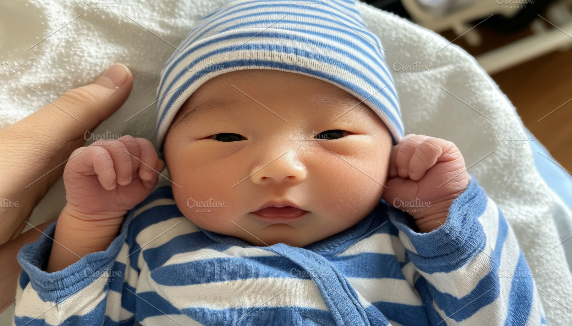 Newborn korean baby in arms of mother, a Photo by Dvoevnore photos