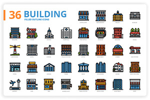 36 Building Icons X 3 Styles