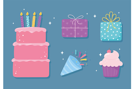 icons birthday party, an Illustration by studiogstock