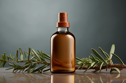 Reusable dark amber glass bottle for oil, cream, lotion or serum with leaves., a Beauty & Fashion Photo by Natalia Klenova's Shop