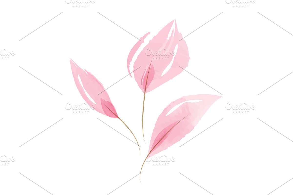 Soft pink watercolor leaves on a, an Illustration by okskukuruza