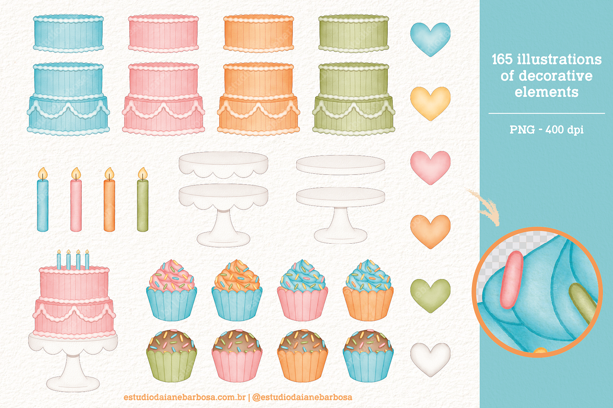 Happy Birthday - Cliparts Set, an Illustration by Estudio Daiane Barbosa (Photo 4 of 9)