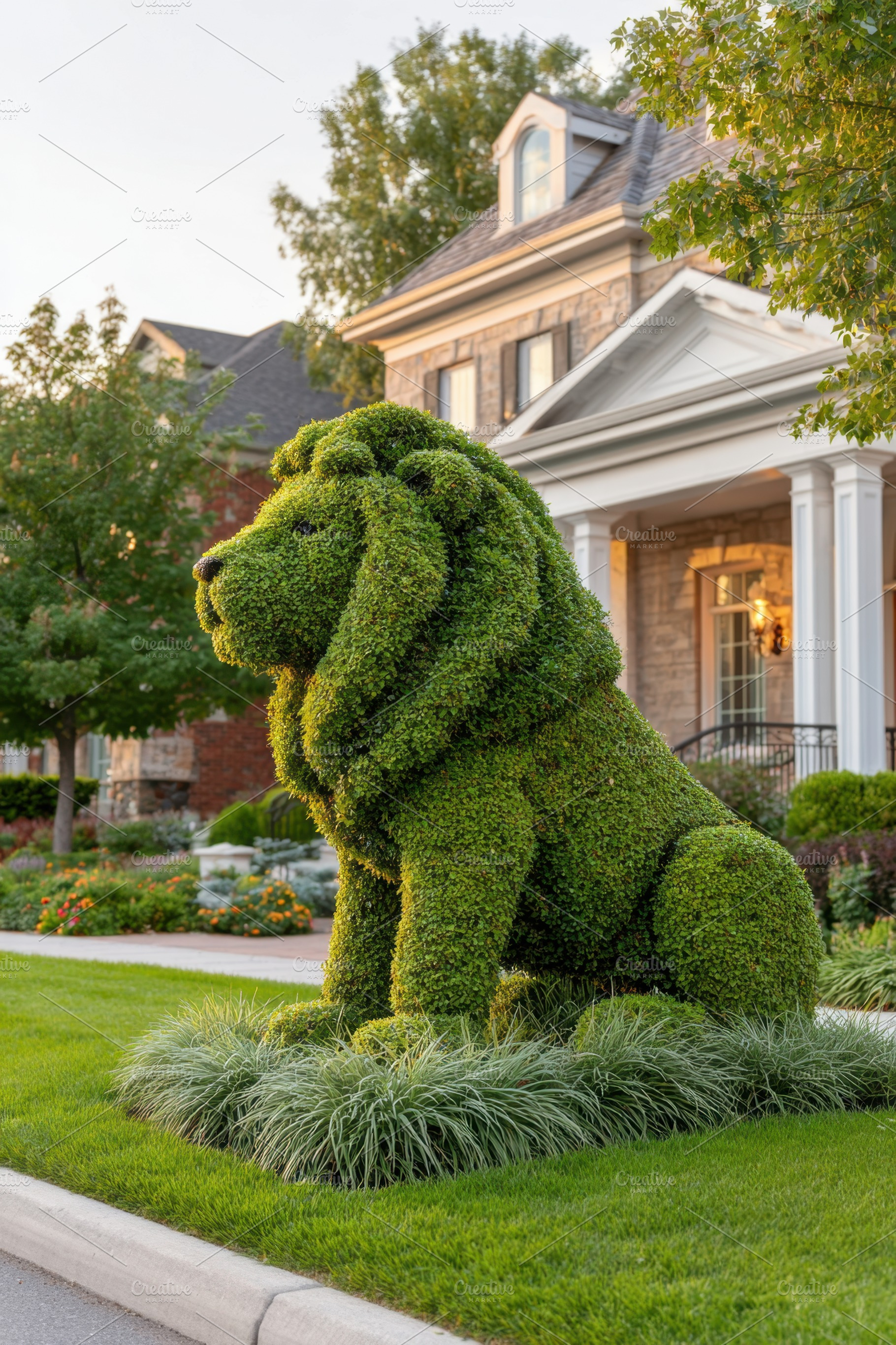 Topiary sculpture of a lion made from green bushes, a Nature Photo by AlyaAnd