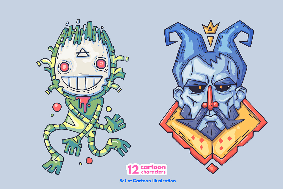 12 Different Cartoon Characters, an Illustration by Andrew_Derr
