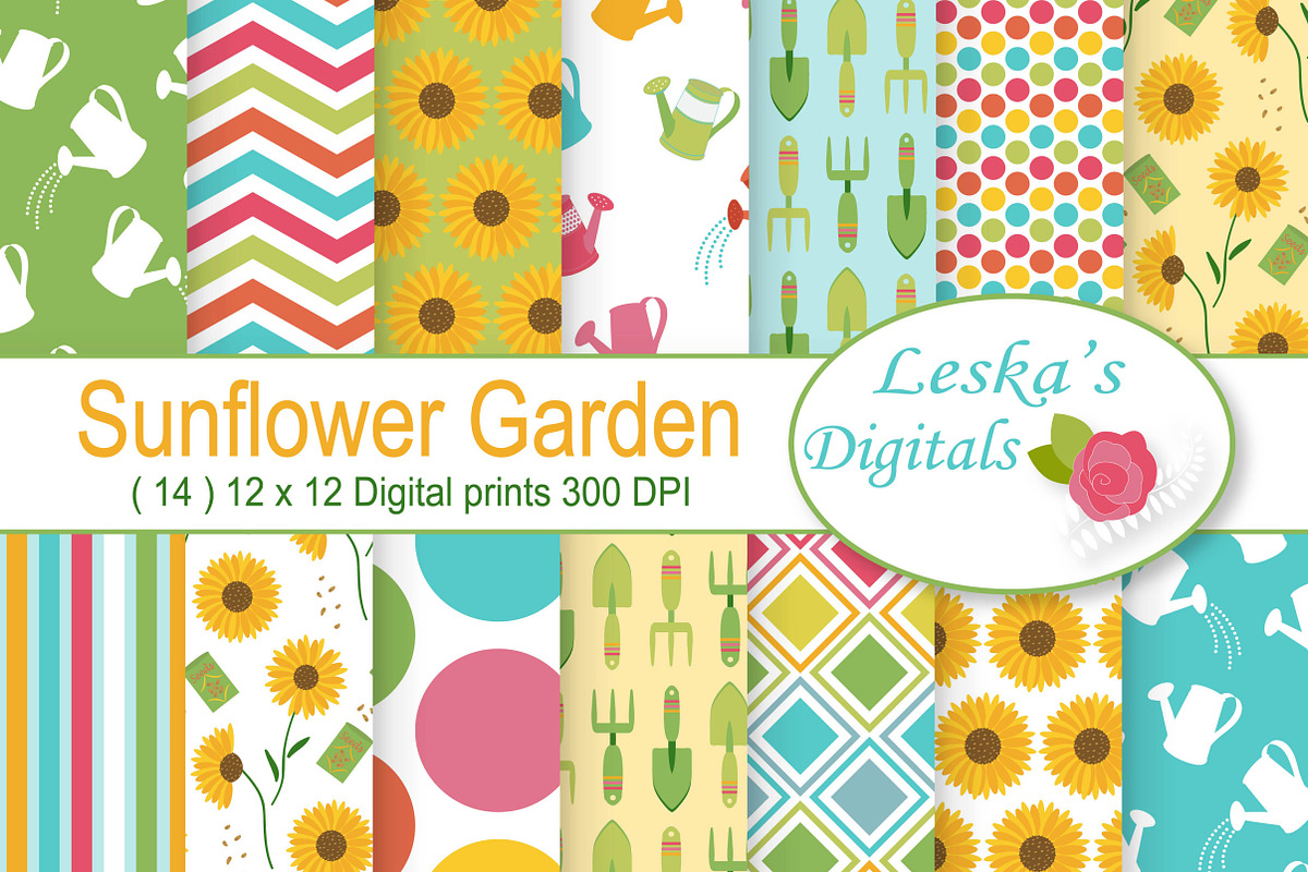 Sunflower Patterns - Digital Paper, a Pattern Graphic by Leska's Digitals (Photo 1 of 6)