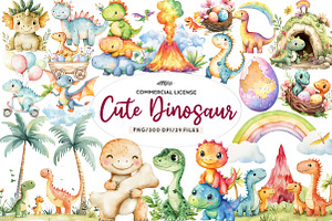 Watercolor Prehistoric Cute Dinosaur, an Illustration by CreationArt