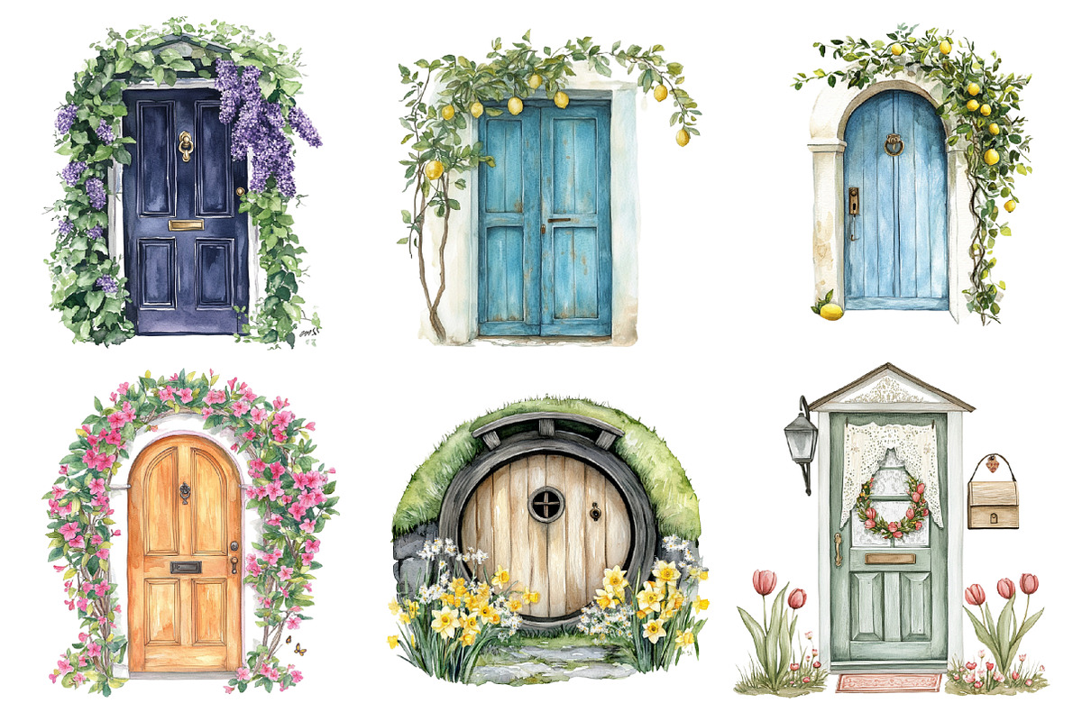 Springtime Doors Clipart, an Illustration by SinaCreation