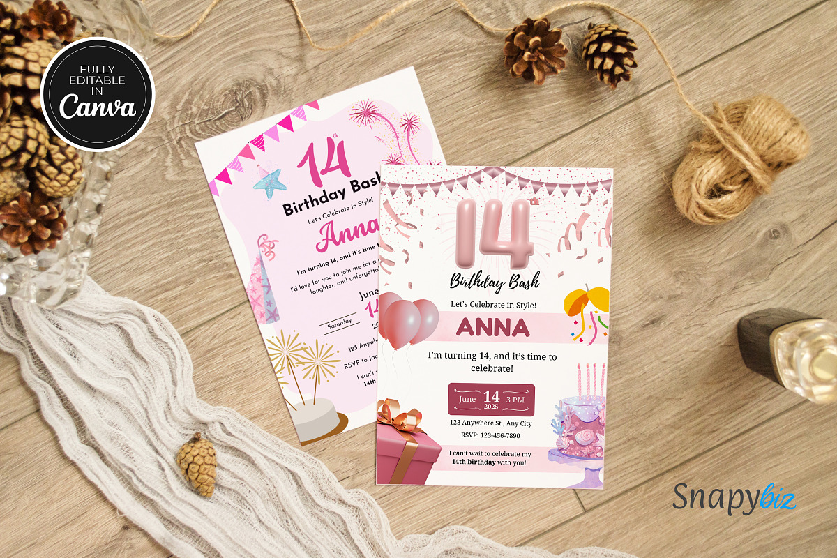 14th Birthday Invitation Template, an Invitation Template by Snapybiz (Photo 9 of 10)