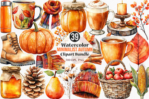 Watercolor Minimalist Autumn Clipart, an Illustration by Canvas Craft