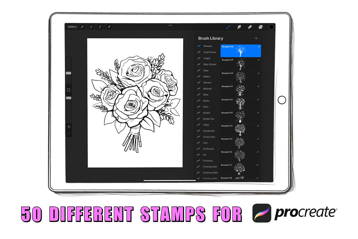 50 Bouquet Procreate Stamps Brushes, a Brush Add-On by Procreate Sale (Photo 2 of 6)