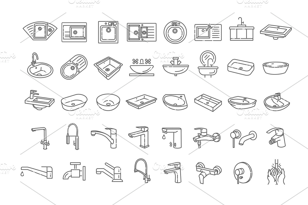 Faucets and Sinks icons, an Outline Icon by Tettygreen