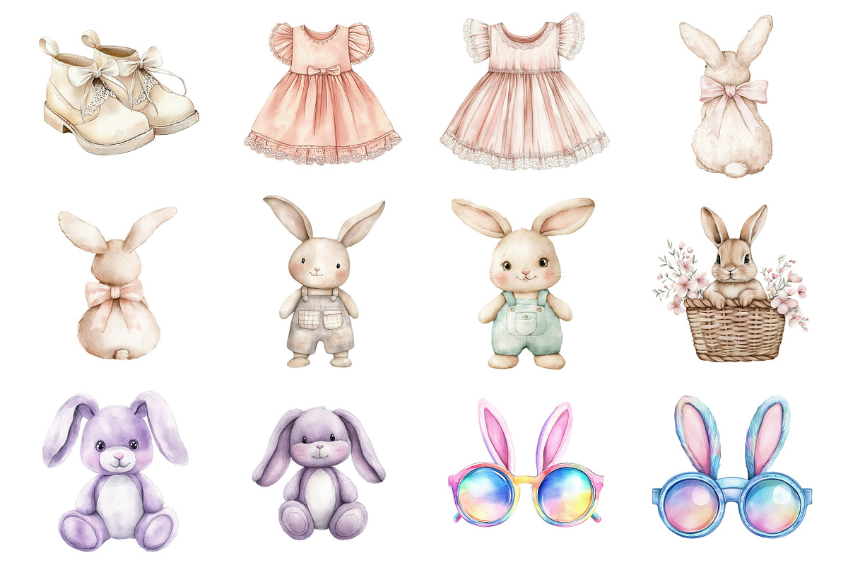 Watercolor Bunny Clipart, a Seasonal Illustration by CitraGraphics (Photo 2 of 6)