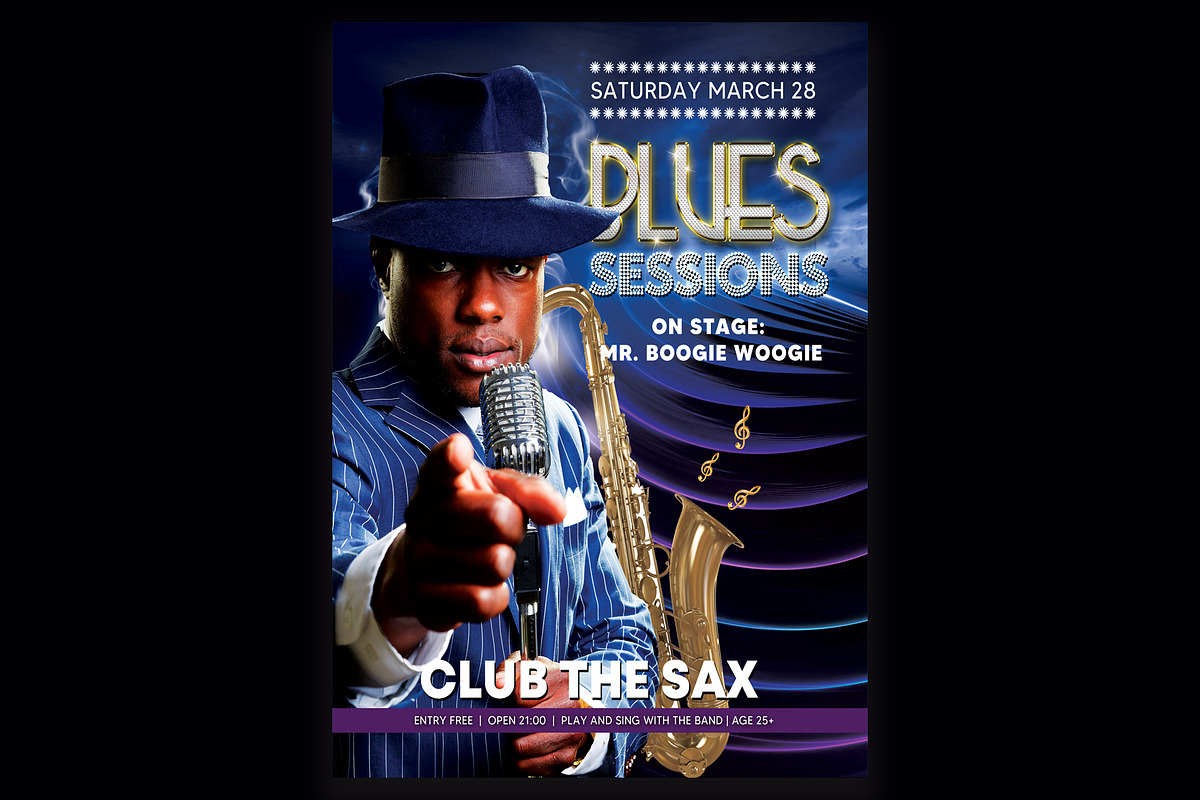 Blues Sessions, a Flyer Template by Art and Flyers