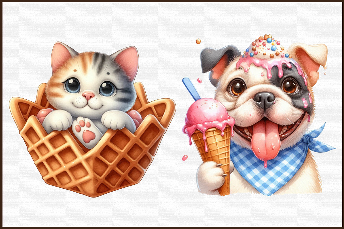 Funny Dog and Cat Love Ice Cream Cli, an Illustration by Sublimation Artist (Photo 3 of 6)