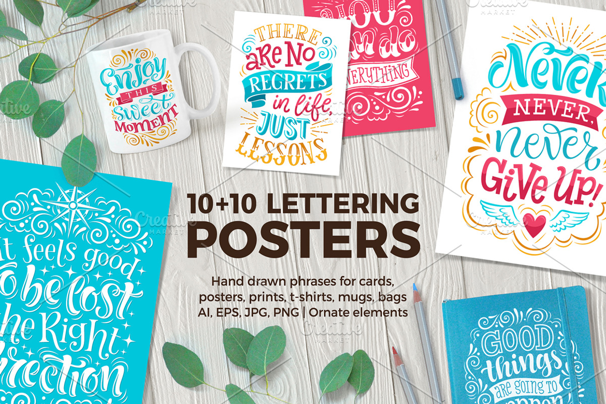 10 Lettering POSTERS + bonus, a Decorative Illustration by bariskina (Photo 1 of 5)