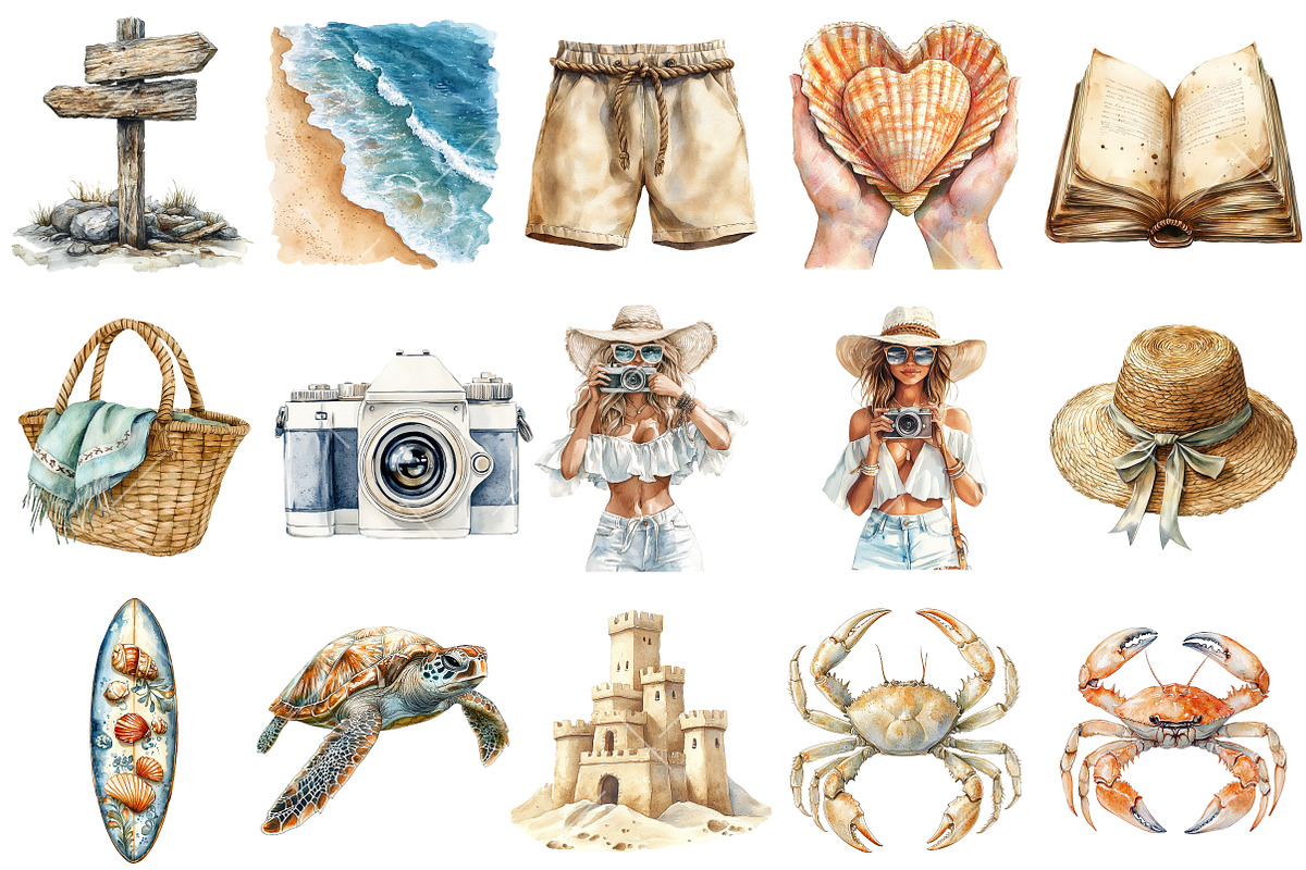 Neutral Summer Beach Clipart, an Illustration by OK Design (Photo 3 of 6)