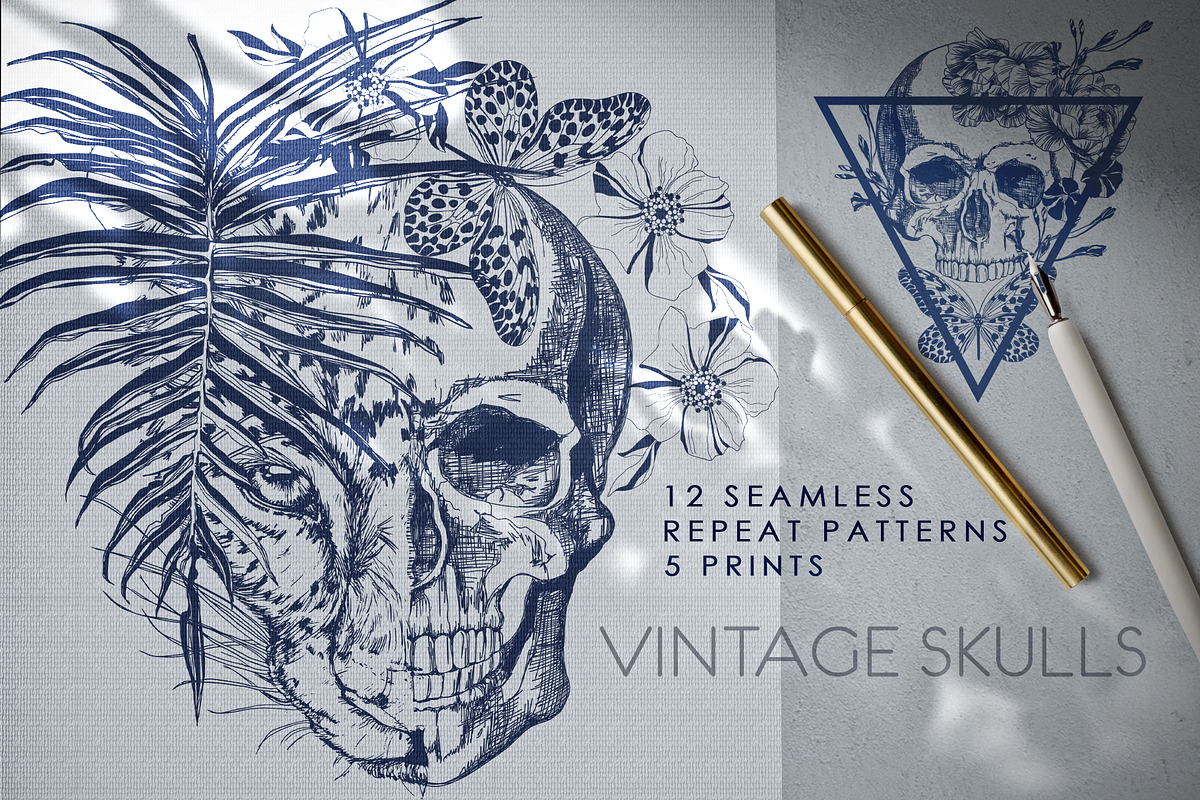 VINTAGE SKULLS, a Pattern Graphic by LanaDzi (Photo 1 of 8)
