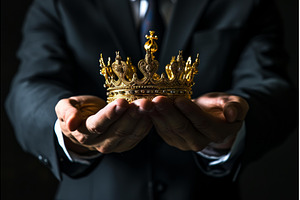 Businessman holding a golden crown, a Business Photo by Ylivdesign