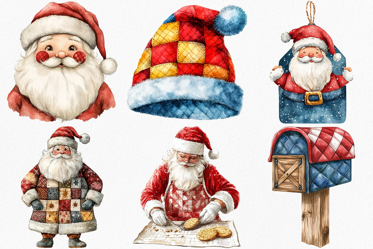 Patchwork Christmas Cute Santa, an Illustration by Canvas Craft (Photo 3 of 8)